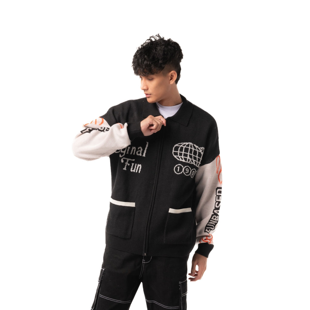 Cosmic Sweater Knit Zipper HANZER BLACK - Cosmic Clothes Official