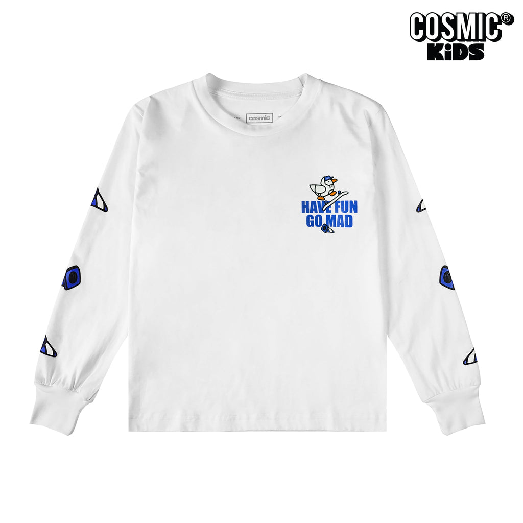 HAVE FUN GO MAD LONGSLEEVE WHITE KIDS - Cosmic Clothes Official