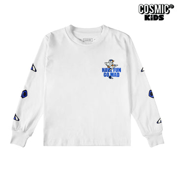 HAVE FUN GO MAD LONGSLEEVE WHITE KIDS - Cosmic Clothes Official